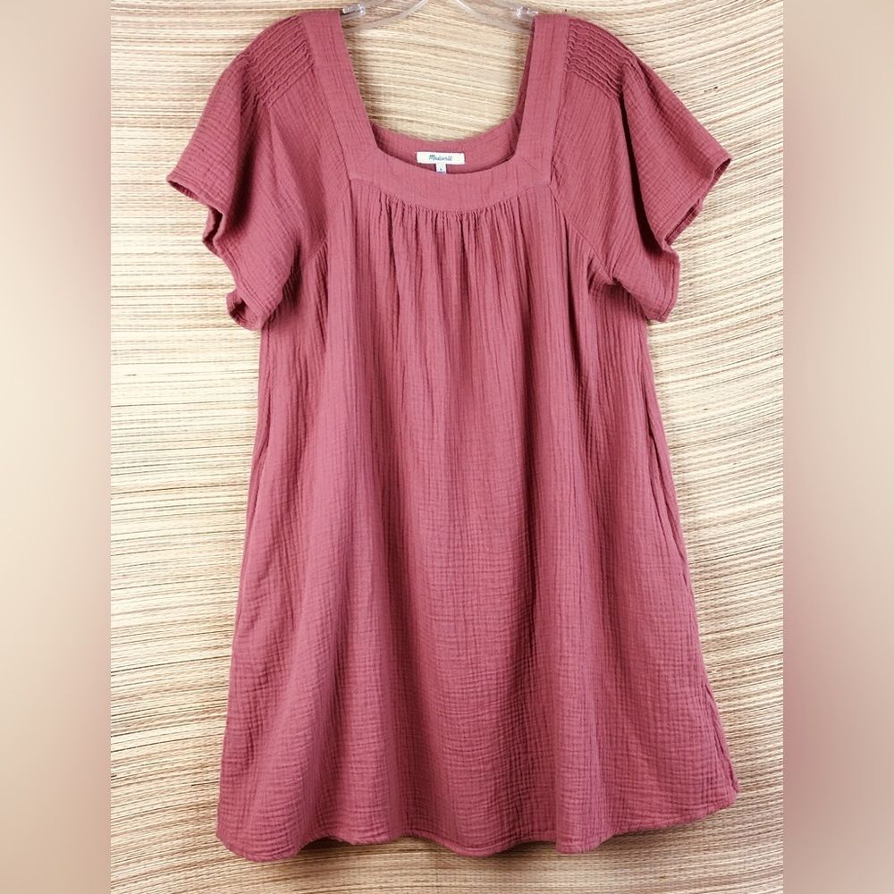 Madewell Lightspun Butterfly Square-Neck Mini Dress In Vintage Quartz Size L - Picture 4 of 10
